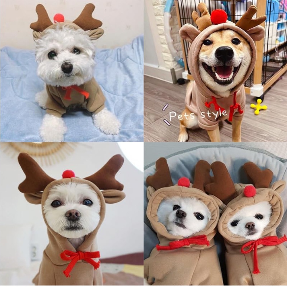 Dog hoodie sweatshirt with reindeer antlers - Picture 4 of 11